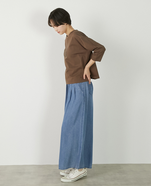 【パウダーデニムタックワイドパンツ】 詳細画像 サックスブルー 5