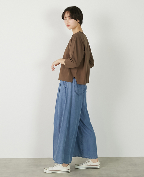 【パウダーデニムタックワイドパンツ】 詳細画像 サックスブルー 6