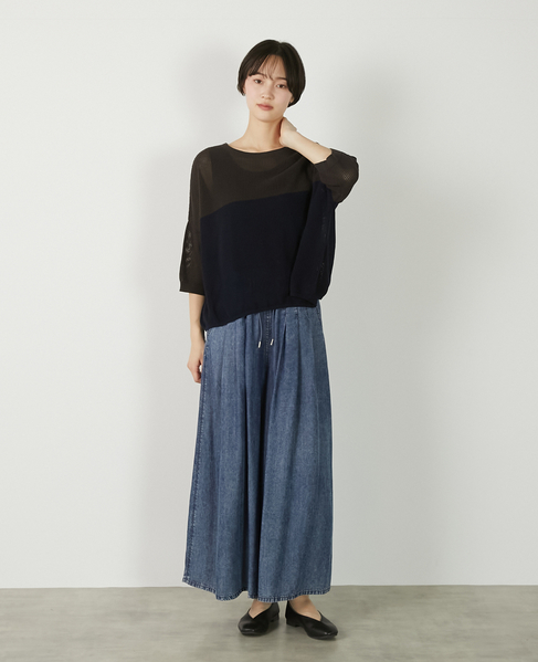 【パウダーデニムタックワイドパンツ】 詳細画像 インディゴブルー 10