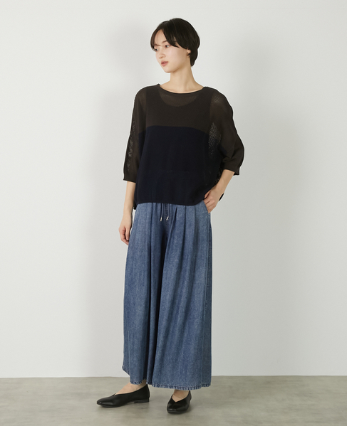 【パウダーデニムタックワイドパンツ】 詳細画像 インディゴブルー 2