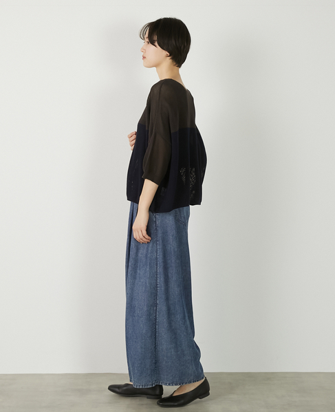 【パウダーデニムタックワイドパンツ】 詳細画像 インディゴブルー 4