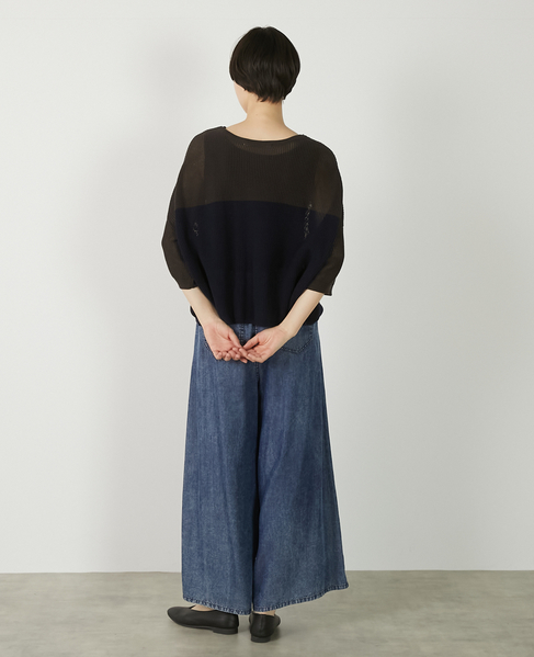 【パウダーデニムタックワイドパンツ】 詳細画像 インディゴブルー 5