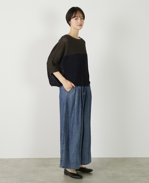 【パウダーデニムタックワイドパンツ】 詳細画像 インディゴブルー 8