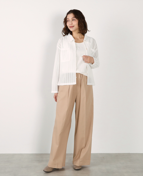 【リネンレーヨンワイドストレートパンツ】 詳細画像 ベージュ 2
