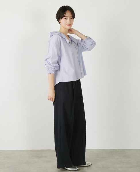 【リネンレーヨンワイドストレートパンツ】 詳細画像 ダークネイビー 10