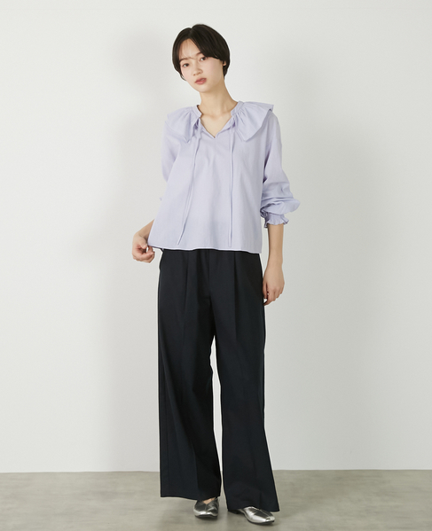 【リネンレーヨンワイドストレートパンツ】 詳細画像 ダークネイビー 11