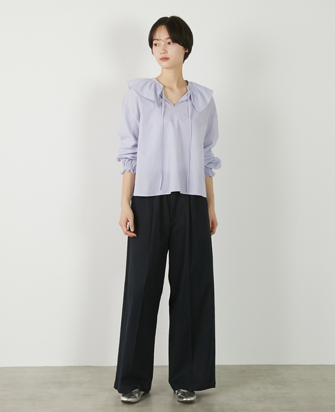 【リネンレーヨンワイドストレートパンツ】 詳細画像 ダークネイビー 3