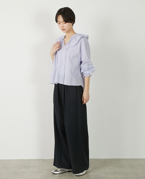 【リネンレーヨンワイドストレートパンツ】 詳細画像 ダークネイビー 4