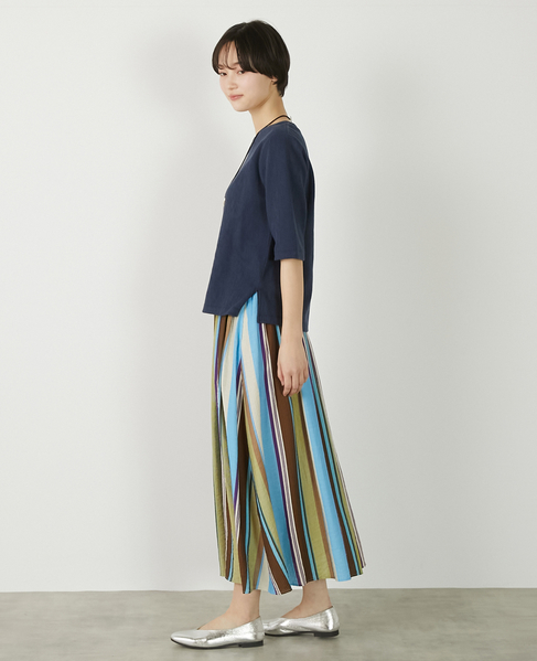 【マルチストライプギャザーフレアスカート】 詳細画像 ブルー 6