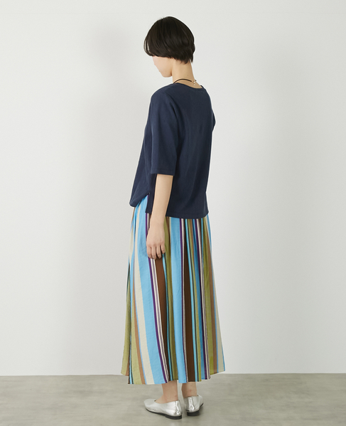 【マルチストライプギャザーフレアスカート】 詳細画像 ブルー 7