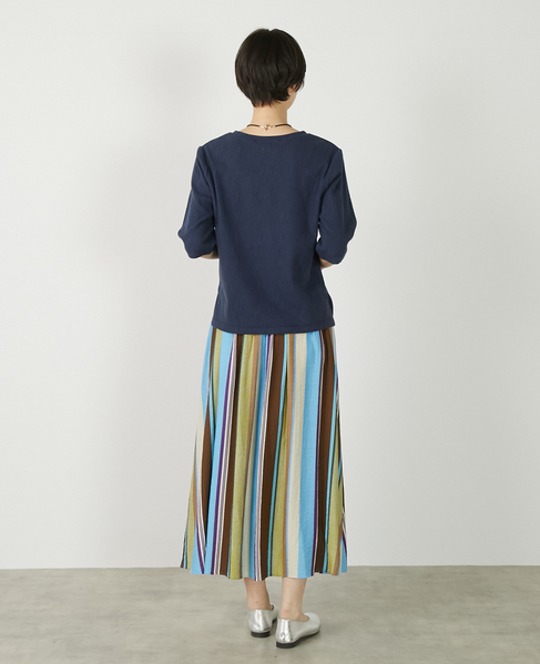 【マルチストライプギャザーフレアスカート】 詳細画像 ブルー 9