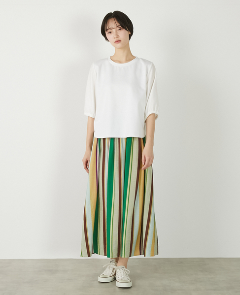 【マルチストライプギャザーフレアスカート】 詳細画像 グリーン 2