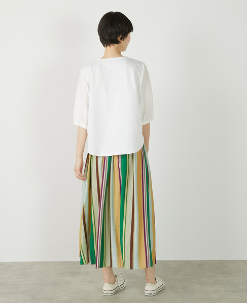 【マルチストライプギャザーフレアスカート】 詳細画像 グリーン 7