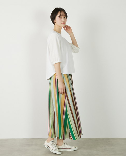 【マルチストライプギャザーフレアスカート】 詳細画像 グリーン 8