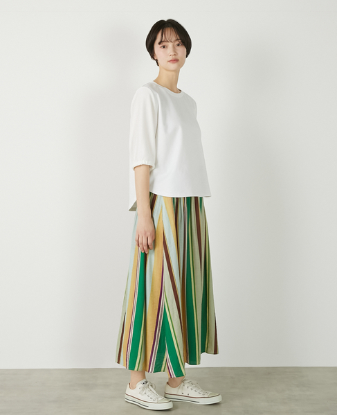 【マルチストライプギャザーフレアスカート】 詳細画像 グリーン 9