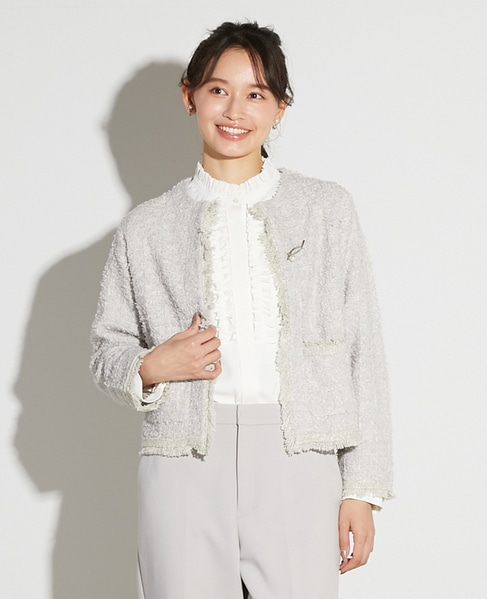 【noir】ツィードニットカーディガン 詳細画像 ライトグレー 1