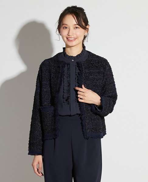 【noir】ツィードニットカーディガン 詳細画像 ネイビー 1