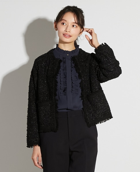 【noir】ツィードニットカーディガン 詳細画像 ブラック 1