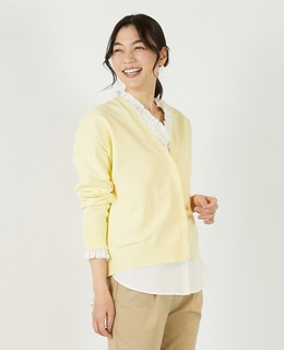 【超軽量天竺前立て2重デザインVカーディガン】