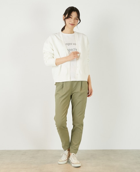 【超軽量天竺前立て2重デザインVカーディガン】 詳細画像 オフホワイト 2