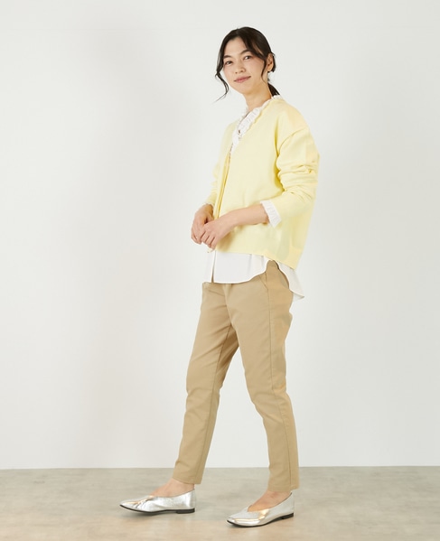 【超軽量天竺前立て2重デザインVカーディガン】 詳細画像 ライトイエロー 4