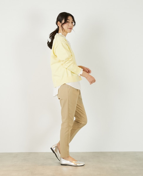 【超軽量天竺前立て2重デザインVカーディガン】 詳細画像 ライトイエロー 7