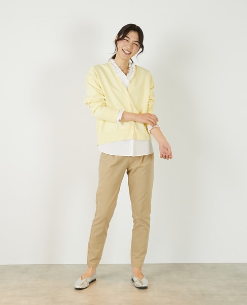 【超軽量天竺前立て2重デザインVカーディガン】 詳細画像 ライトイエロー 8
