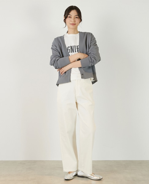 【超軽量天竺前立て2重デザインVカーディガン】 詳細画像 グレー 2