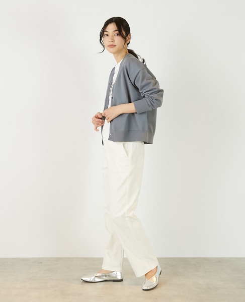 【超軽量天竺前立て2重デザインVカーディガン】 詳細画像 グレー 4