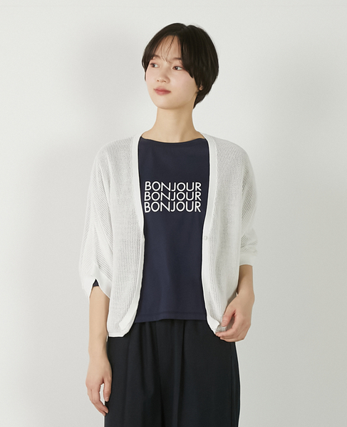 【メッシュ地柄コットンドルマンカーディガン】 詳細画像 オフホワイト 1