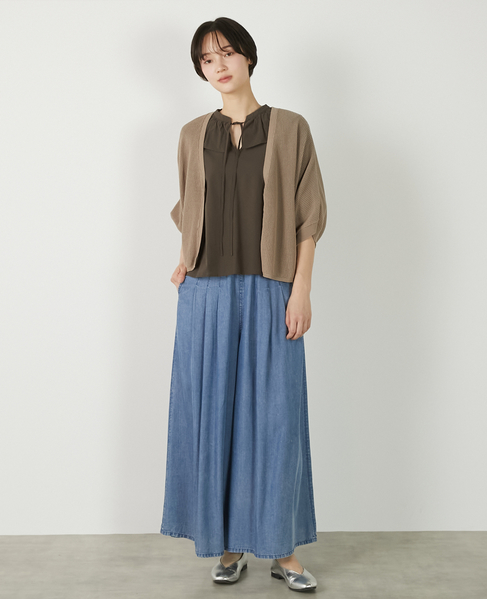 【メッシュ地柄コットンドルマンカーディガン】 詳細画像 ベージュ 2