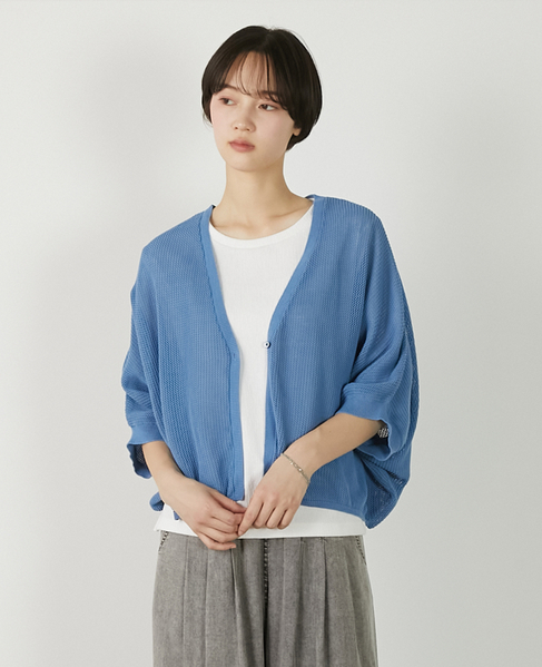 【メッシュ地柄コットンドルマンカーディガン】 詳細画像 ブルー 1