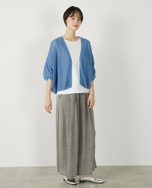 【メッシュ地柄コットンドルマンカーディガン】 詳細画像 ブルー 10
