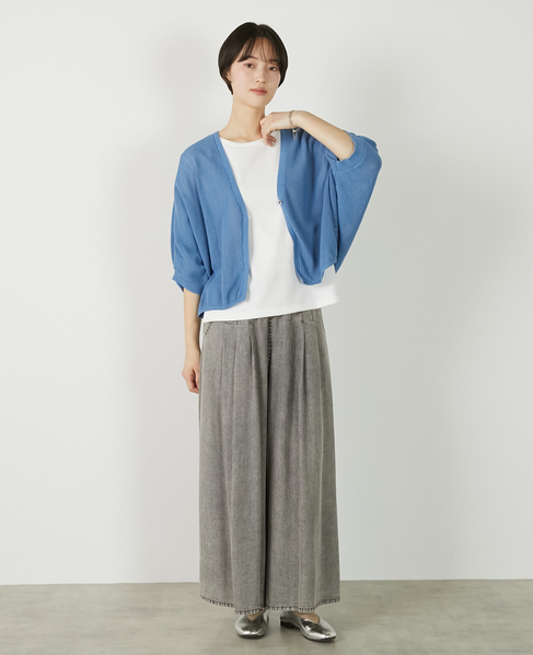 【メッシュ地柄コットンドルマンカーディガン】 詳細画像 ブルー 11