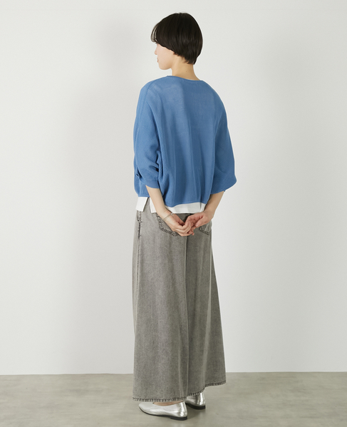 【メッシュ地柄コットンドルマンカーディガン】 詳細画像 ブルー 5