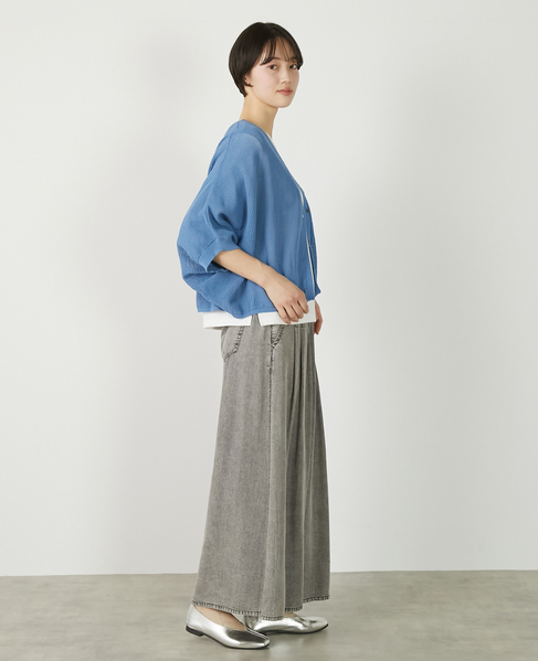 【メッシュ地柄コットンドルマンカーディガン】 詳細画像 ブルー 8