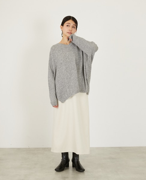 【スパンコールミックスVネックドルマンニット】 詳細画像 トップグレー 2