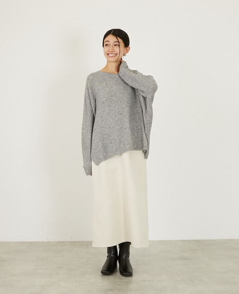 【スパンコールミックスVネックドルマンニット】 詳細画像 トップグレー 7
