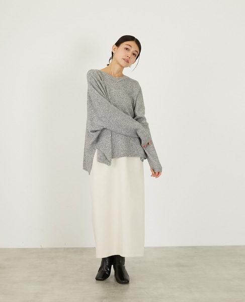 【スパンコールミックスVネックドルマンニット】 詳細画像 トップグレー 8