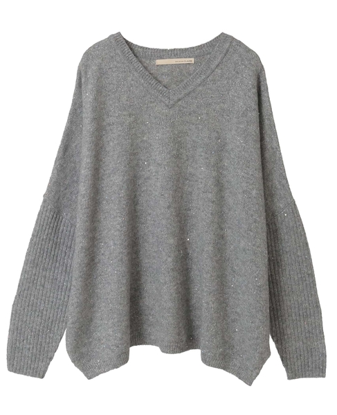 【スパンコールミックスVネックドルマンニット】 詳細画像 トップグレー 9