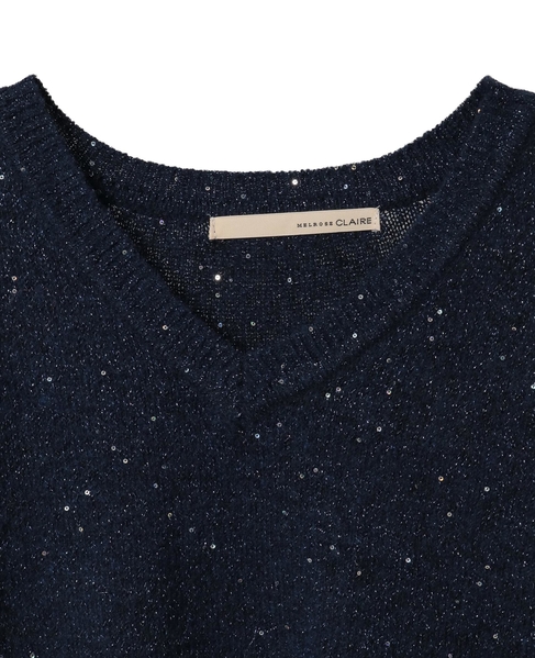 【スパンコールミックスVネックドルマンニット】 詳細画像 ネイビー 11