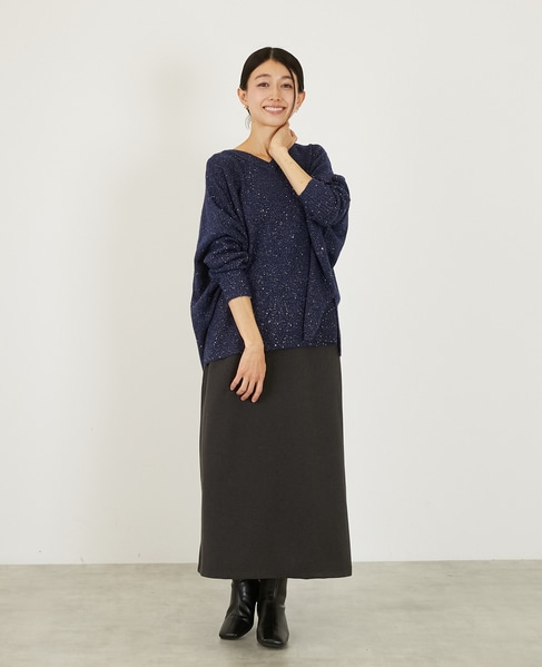 【スパンコールミックスVネックドルマンニット】 詳細画像 ネイビー 2