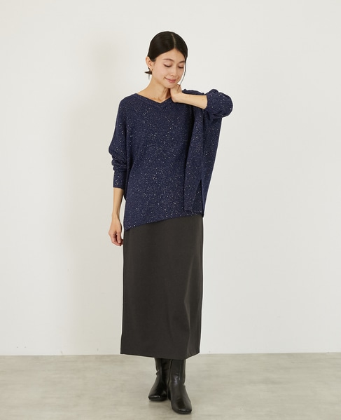 【スパンコールミックスVネックドルマンニット】 詳細画像 ネイビー 3