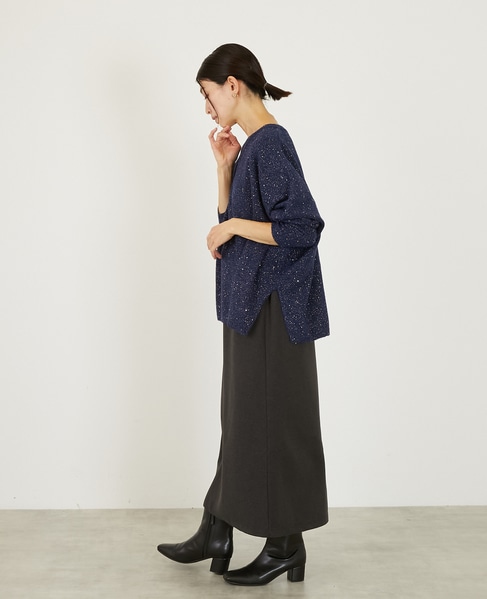 【スパンコールミックスVネックドルマンニット】 詳細画像 ネイビー 4