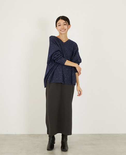 【スパンコールミックスVネックドルマンニット】 詳細画像 ネイビー 7