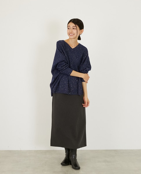 【スパンコールミックスVネックドルマンニット】 詳細画像 ネイビー 8