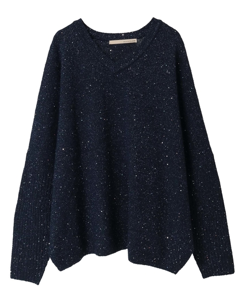 【スパンコールミックスVネックドルマンニット】 詳細画像 ネイビー 9