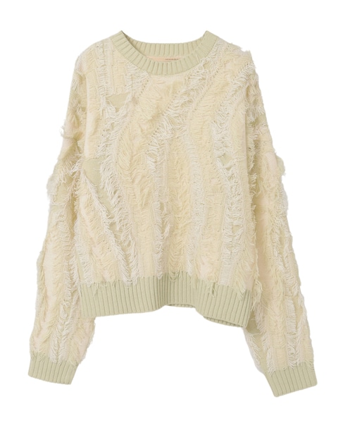 【フリンジジャガードクルーネックプルオーバー】 詳細画像 グリーン系その他 10