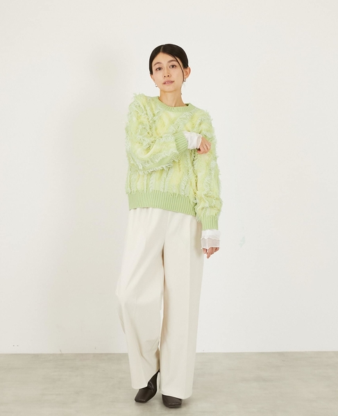 【フリンジジャガードクルーネックプルオーバー】 詳細画像 グリーン系その他 2