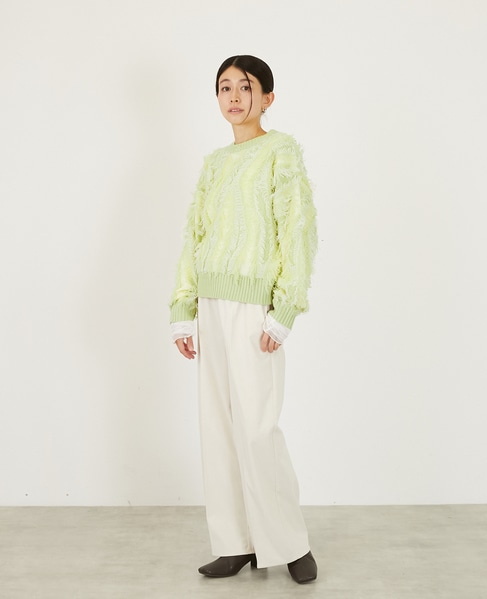 【フリンジジャガードクルーネックプルオーバー】 詳細画像 グリーン系その他 3